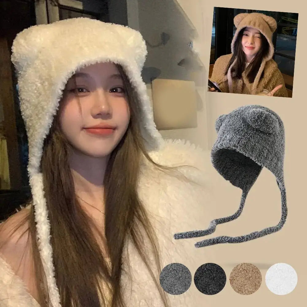 Women's Bear Ear Beanie – Cute Plush Knit Winter Hat Winter Knit Beanie Oasis Select