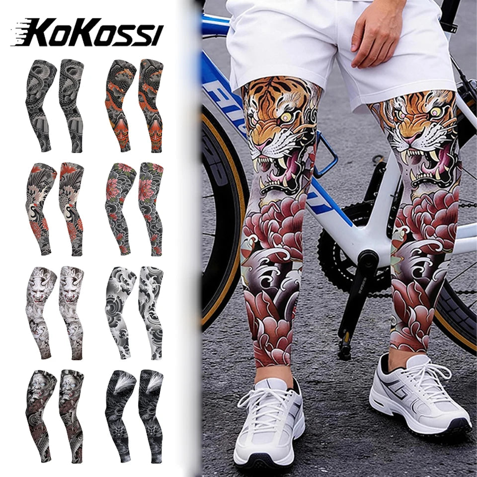Kokossi 1Pair Tattoo Printing Cyclying Leg Sleeves Ice Silk Non-slip