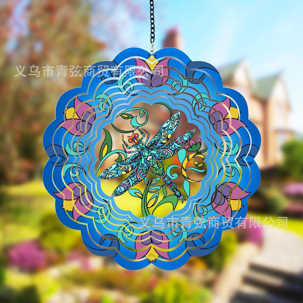 Metal Yard Owl Wind Spinner 3D Dynamic Rotating Wind Chimes Decorated Stainless Steel Windmill Pendant Oasis Select C 30X30CM