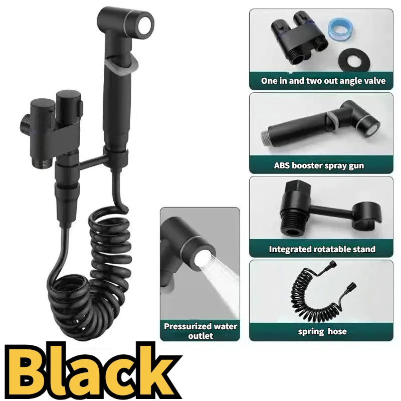 Toilet Cleaning Bidet Toilet Sprayer Set Water Portable Handheld Bidet Sprayer Shower Double Outlet Angle Valve Accessories Oasis Select Black