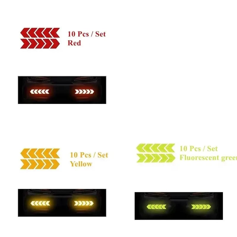 10pcs Car Reflective Arrow Sticker Safety Warning Sticker For Car Bumper Trunk Reflector Hazard Tape Car Styling Luminous Film Oasis Select 30pcs mix