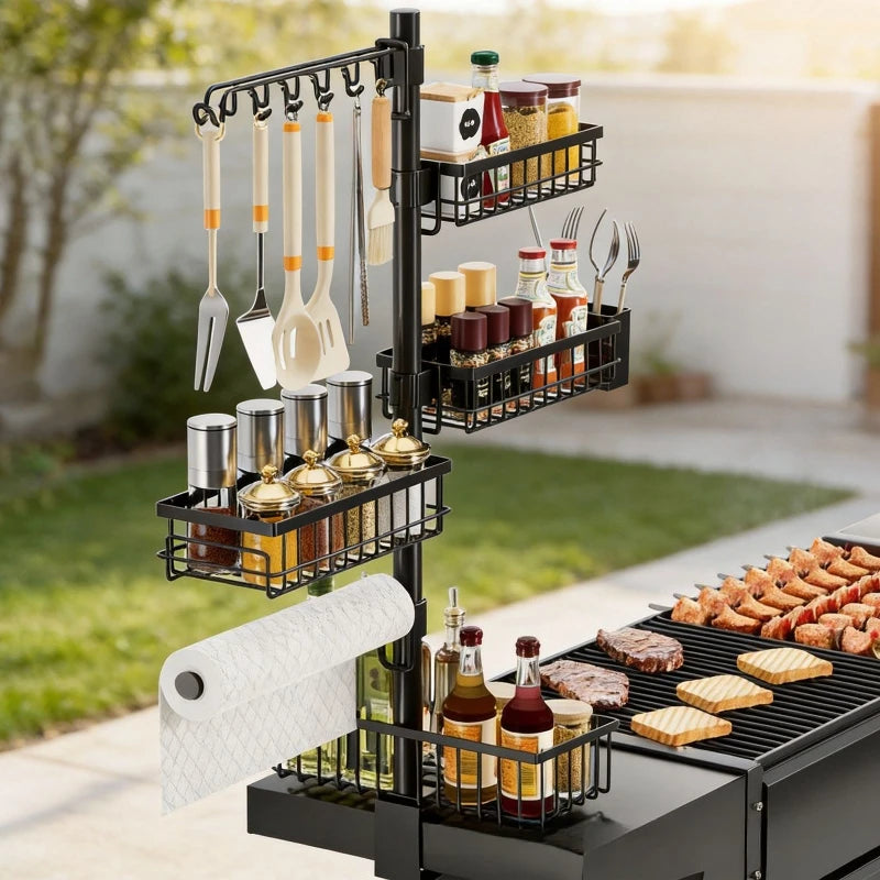 Outdoor BBQ Side Hanger Kitchen Supplies Tissue Tools Storage Basket Camping Oven Seasoning Shelf Oasis Select