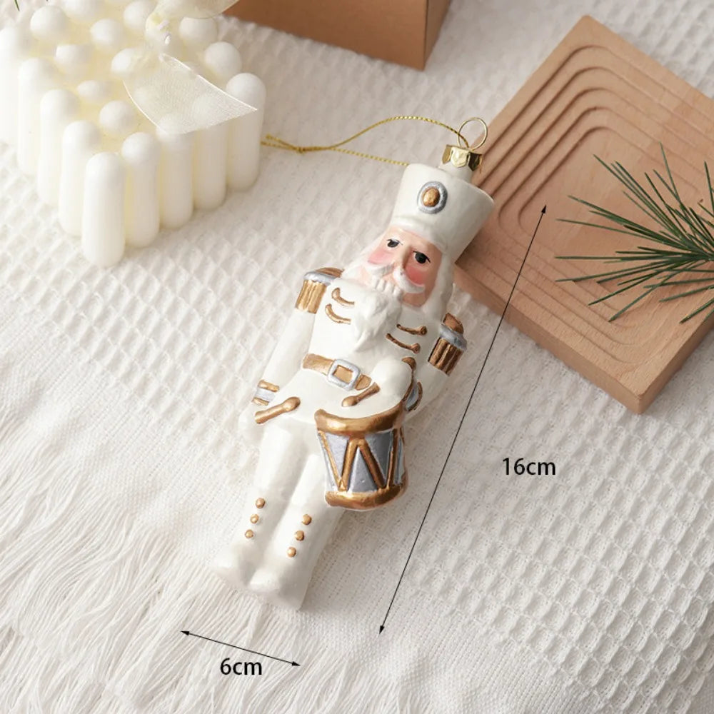 White Christmas Hanging Ornaments – Tree, Soldier & House Baubles