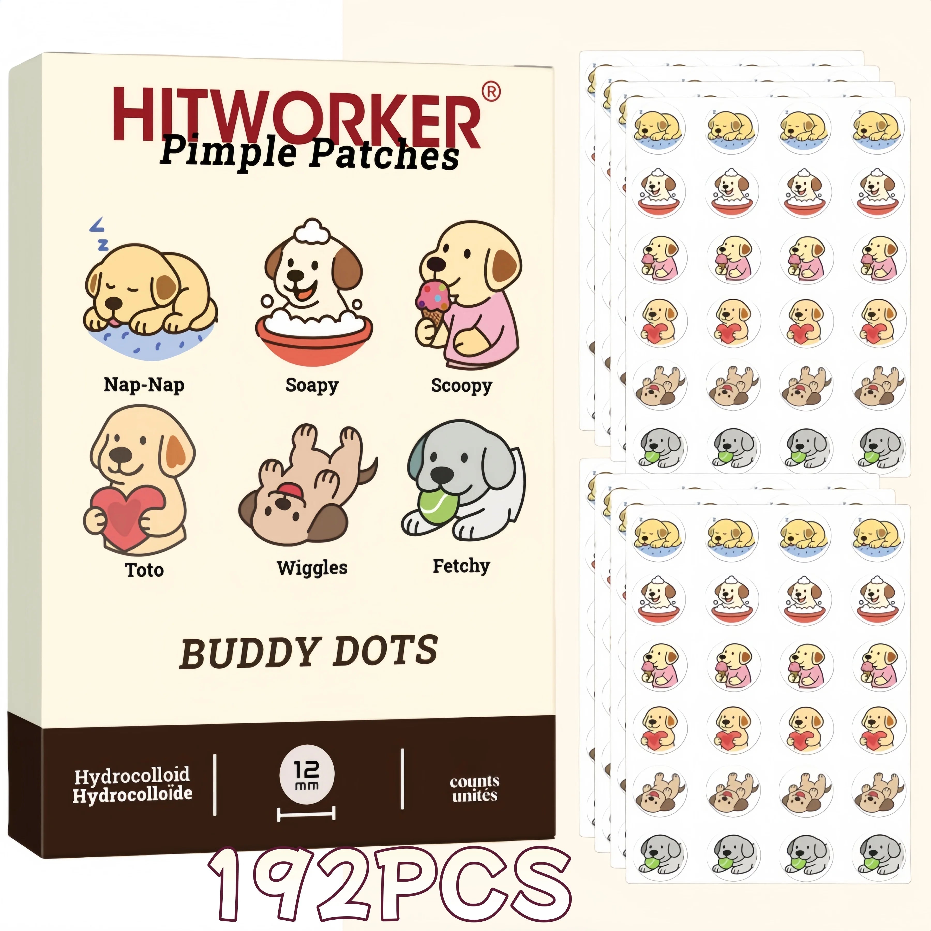 144/192pcs Acne Patch - Cute puppy shaped design, suitable for various light skin tones, daily use&photo props, facial acne patc Oasis Select 192pcs