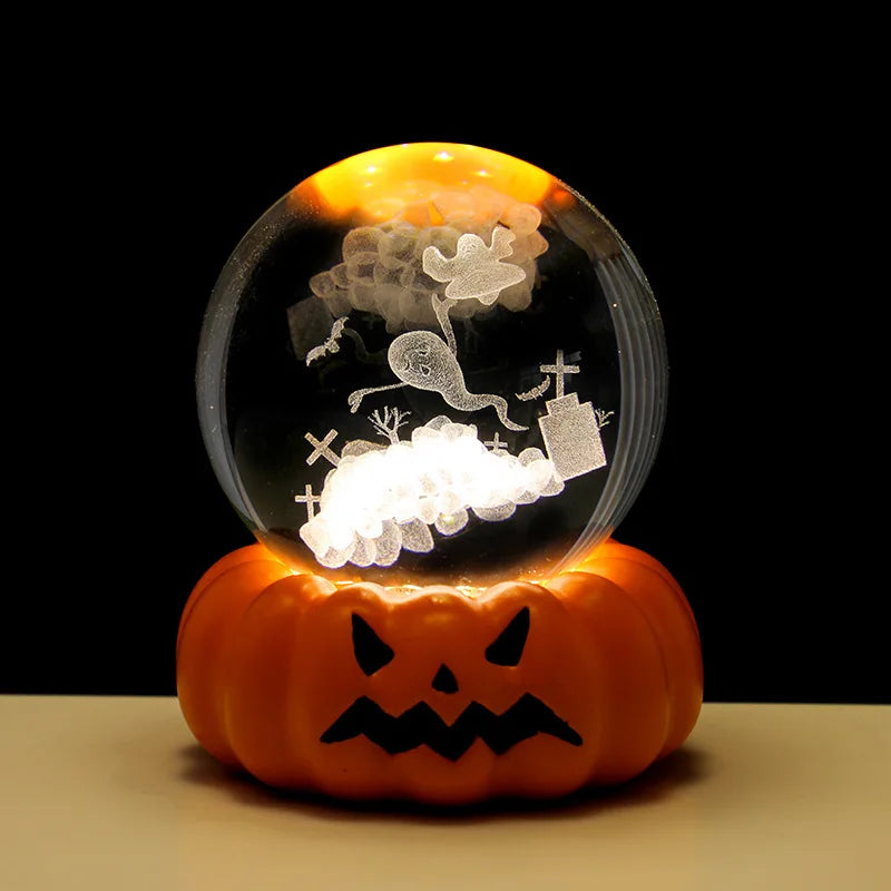 Halloween Pumpkin Crystal Ball Night Light Bedroom Study Tabletop Glass Ornament Party Ornament Small Gift Oasis Select Ghost