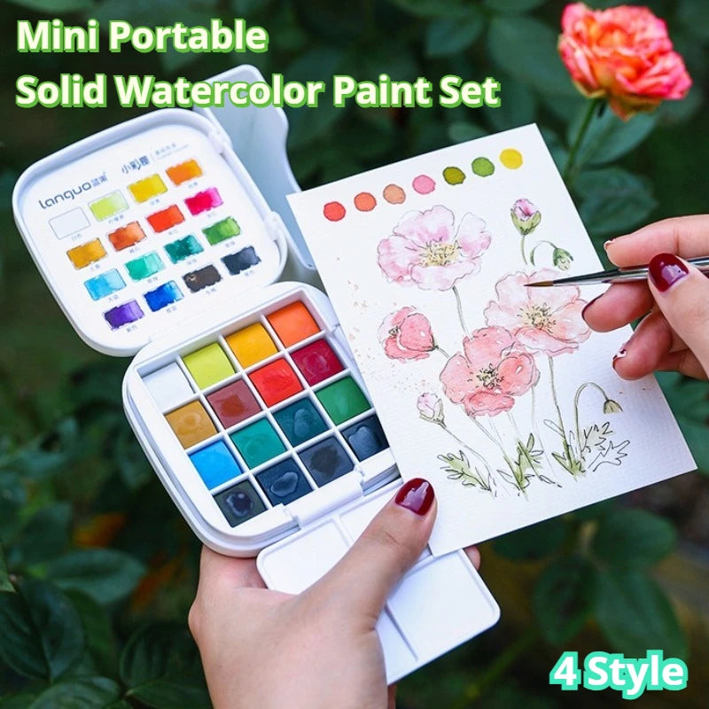 Travel Sketching Painting Kit Tool Watercolor Pigments Art Suppies 16Colors Mini Portable Solid Watercolor Paint Set with Brush Oasis Select