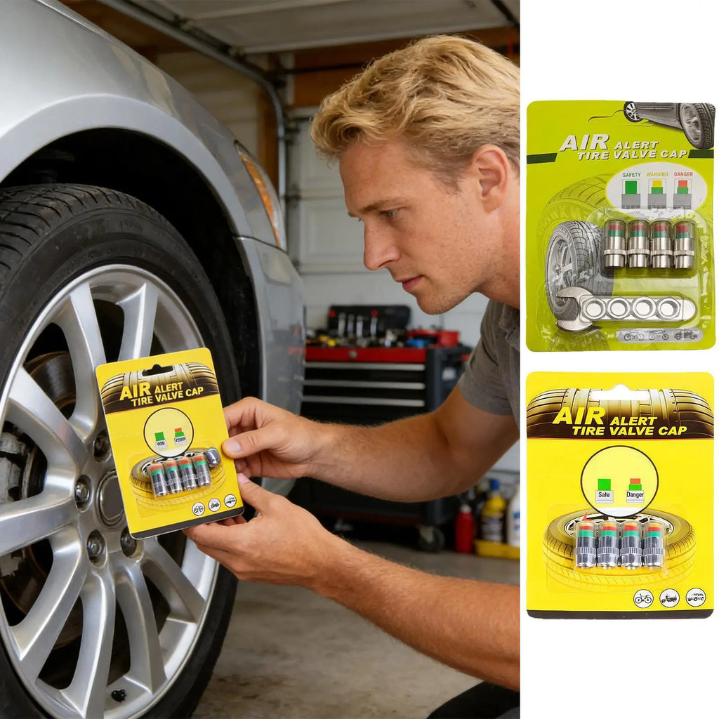 Air Alert Tire Valve Cap 4 Pieces Gauge Alert Tire Pressure Monitor Valve Stem Caps for Long-Distance Travel Motorcycle Truck Oasis Select