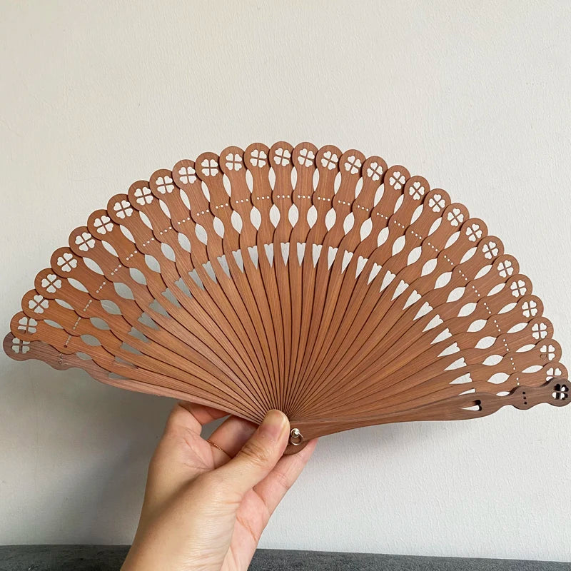 Hollowed-out Full Bamboo Fan Heart-shaped Four-leaf Clover Fan Chinese Style Can Be Paired with Hanfu and Cheongsam Folding Fan Oasis Select
