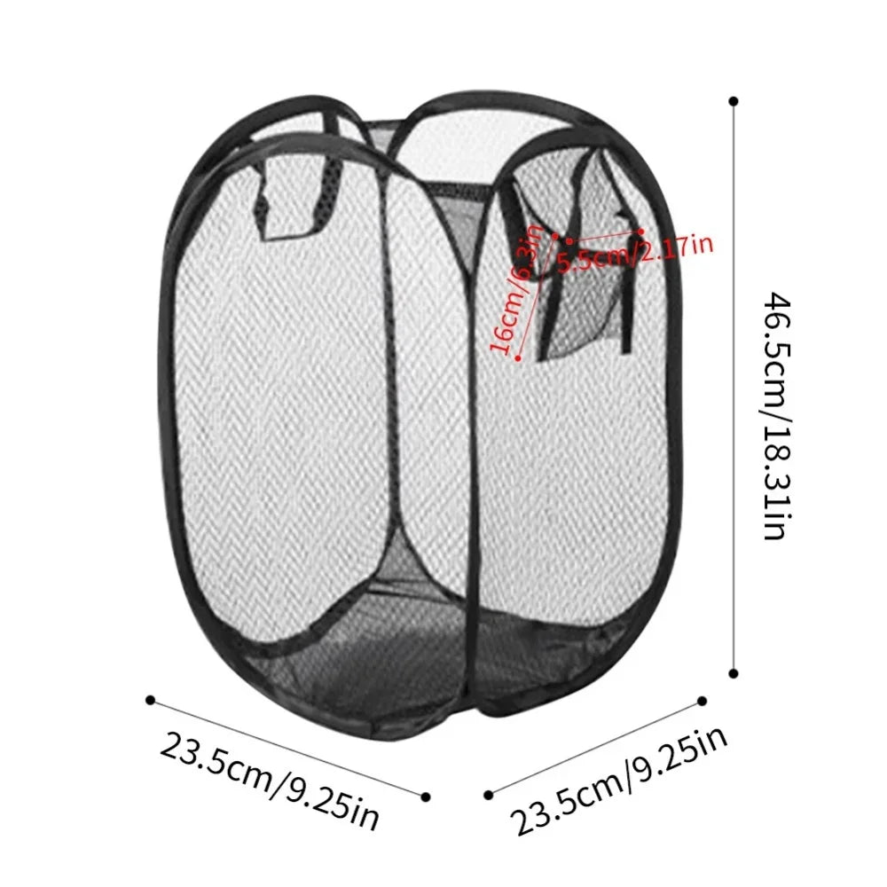 Portable Mesh Pop Up Laundry Hamper Wide Opening Breathable Collapsible Space-Saving Laundry Basket Dorm Travel Bathroom Items Oasis Select