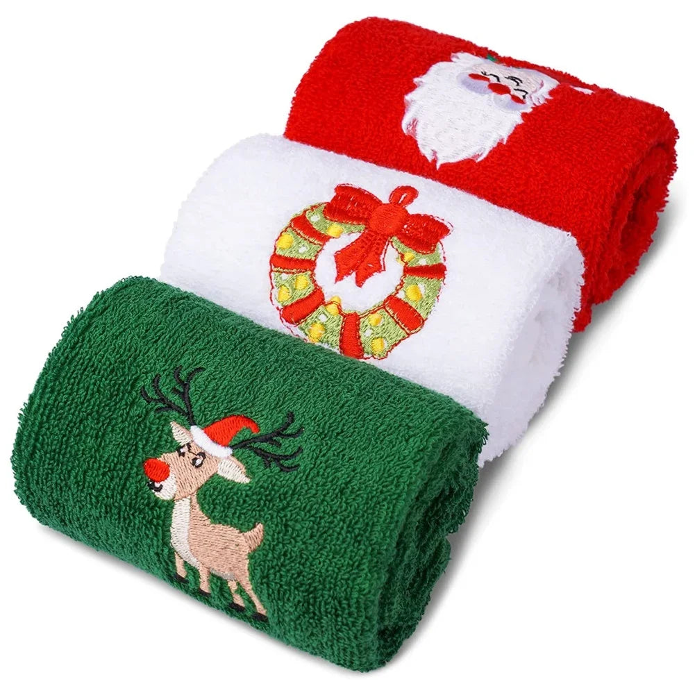 Soft Cotton Towels Merry Christmas Santa Claus Hand Towels 32x45cm Absorbent Hand Bath Towels for Home Hotel Bathroom Oasis Select 3pcs set 32X45cm