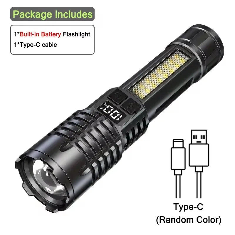 High Power LED Flashlight USB Rechargeable Torch Strong Light Flashlight Long Range Tactical Zoom Lamp Outdoor Camping Lantern Oasis Select Style C