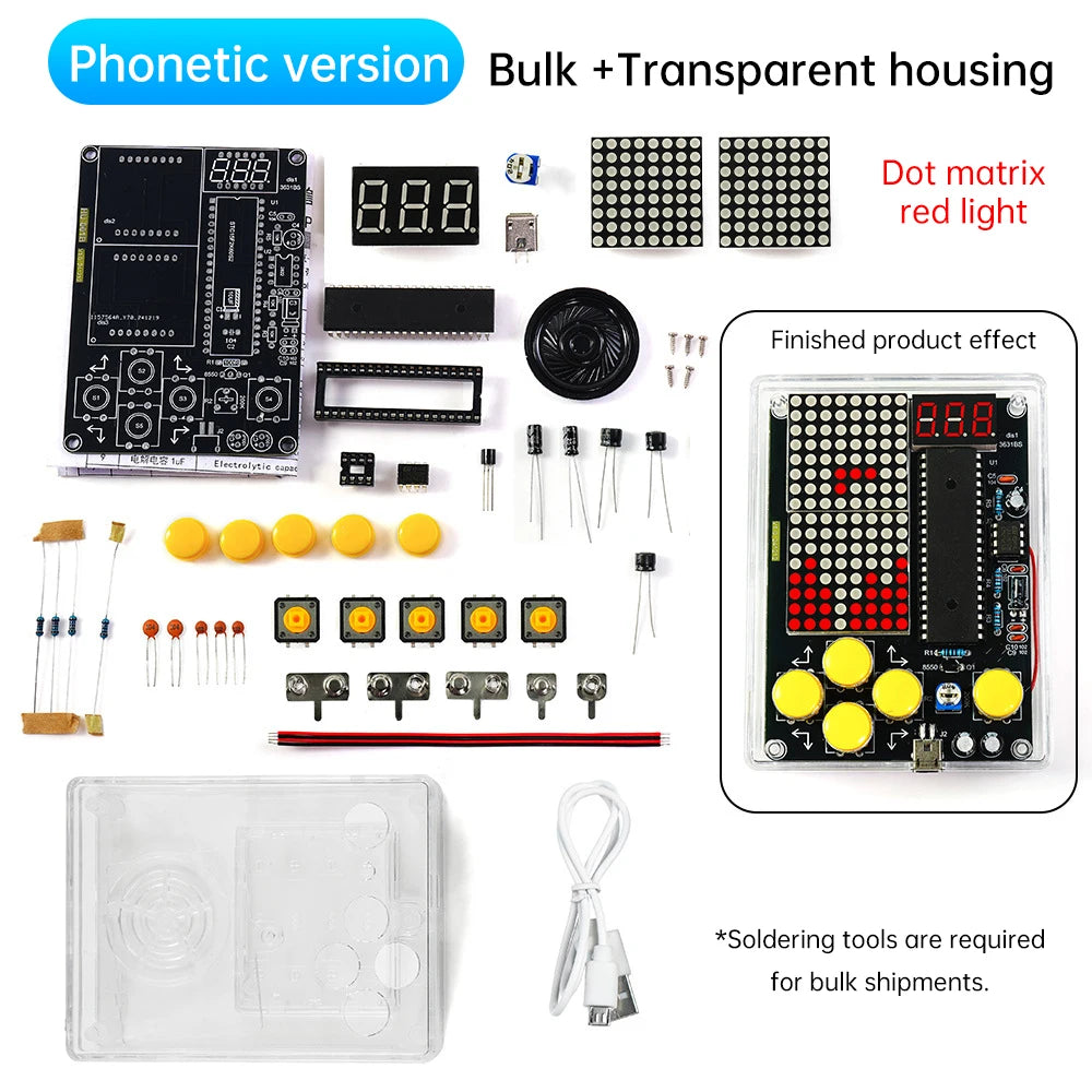 Upgraded DIY Game Kit Retro Classic Electronic Soldering Welding Tranning Set with Purple Blue Acrylic Case Mini Game Console Oasis Select Red light 1