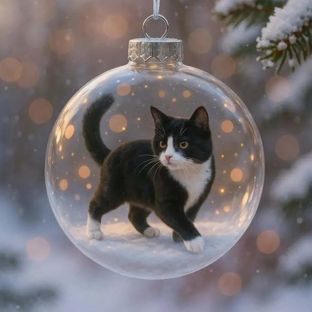 Cute Kitten Ball Christmas Ornaments Decoration 10x10x10cm PP Christmas Tree Cat Ball Pendant Ornament Xmas Tree Hanging Decor Oasis Select