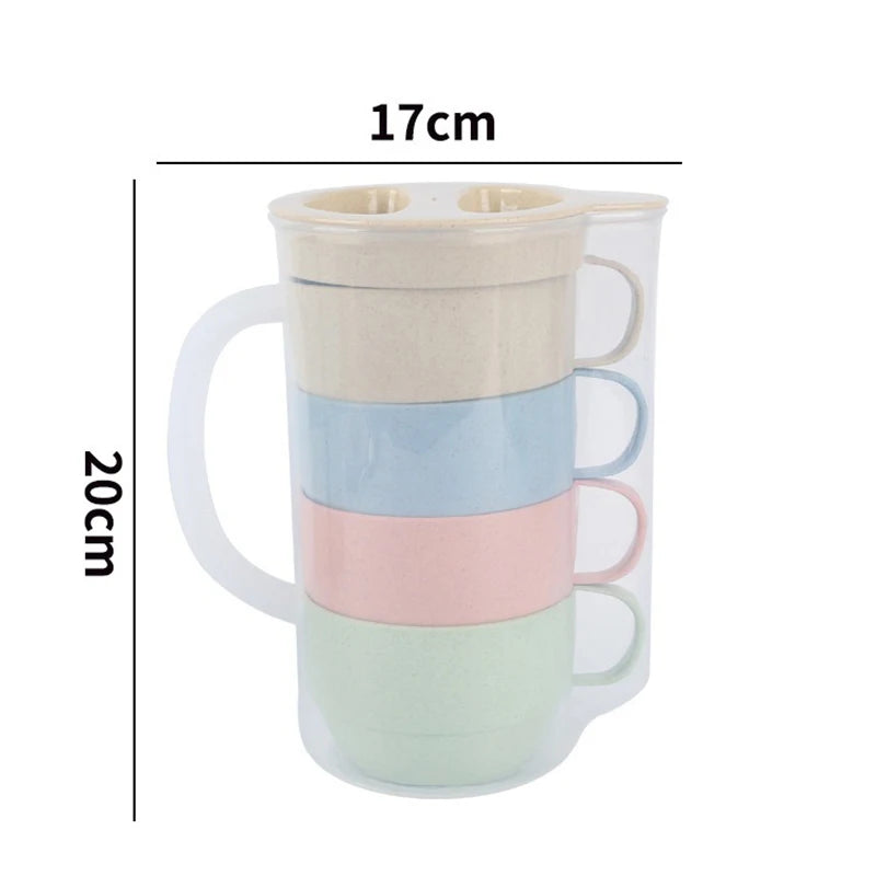 4pcs Reusable Eco Friendly Plastic Biodegradable Wheat Straw Cup Drinking Cup Set Drinking Kettle Portable Kettle Set Picnic Oasis Select
