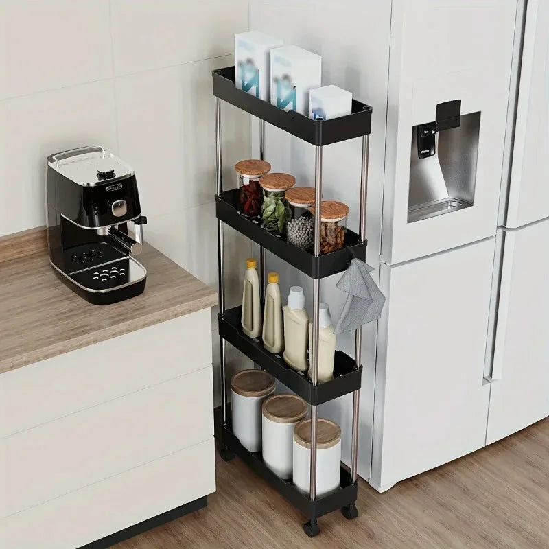 2025Bathroom Storage Rack With Wheels, 4 Layer Rolling Utility Cart, Bathroom Storage Organizer, Multi-purpose Utility Cart Oasis Select Black 4 layer
