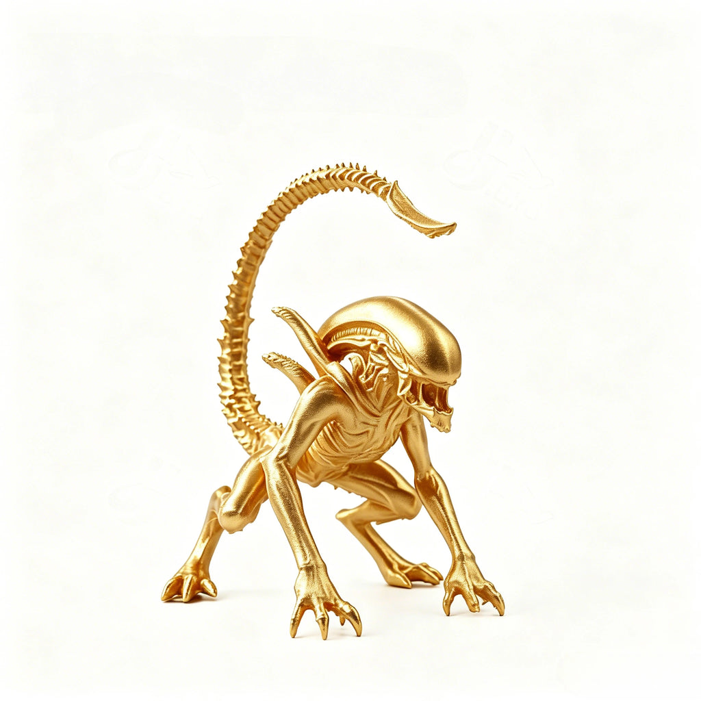 Alien Sci-Fi Monster Sculpture 3D Printed Dark Fantasy Figurine Gothic Desktop Collectible Ornament for Game Room Decor Gift ﻿ Oasis Select gold