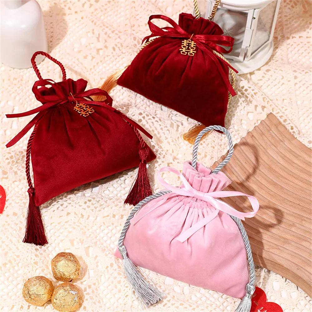 Velvet Candy Box Gift Bag Velvet Cloth Drawstring Tassel Bag Wedding Party Candy Pouches Wedding Party Fashion Drawstring Pocket Oasis Select