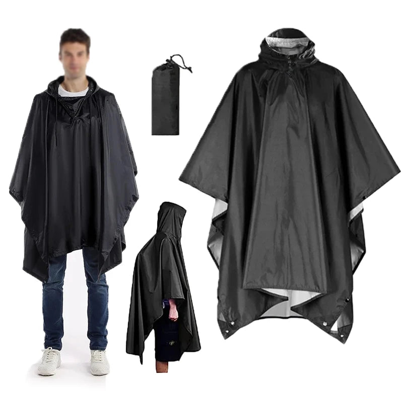 3-in-1 Outdoor Military Raincoat with Hood and Sleeves Waterproof Poncho Motorcycle Rain Cover Camping Hiking Raincoat Tent Oasis Select black