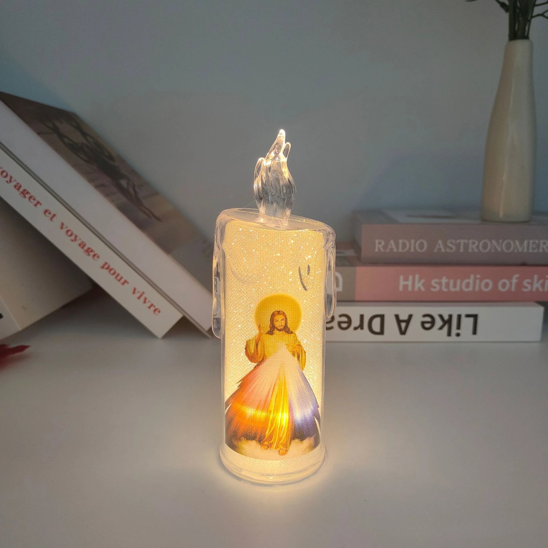 Jesus Virgin Christ Lamp Romantic Tealight Electronic Flameless LED Devotional Prayer Candles Light Religious Decoration Oasis Select 05