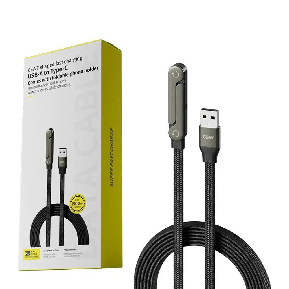 240W Fast Charging Cable with Phone Stand – 90° Elbow USB-C