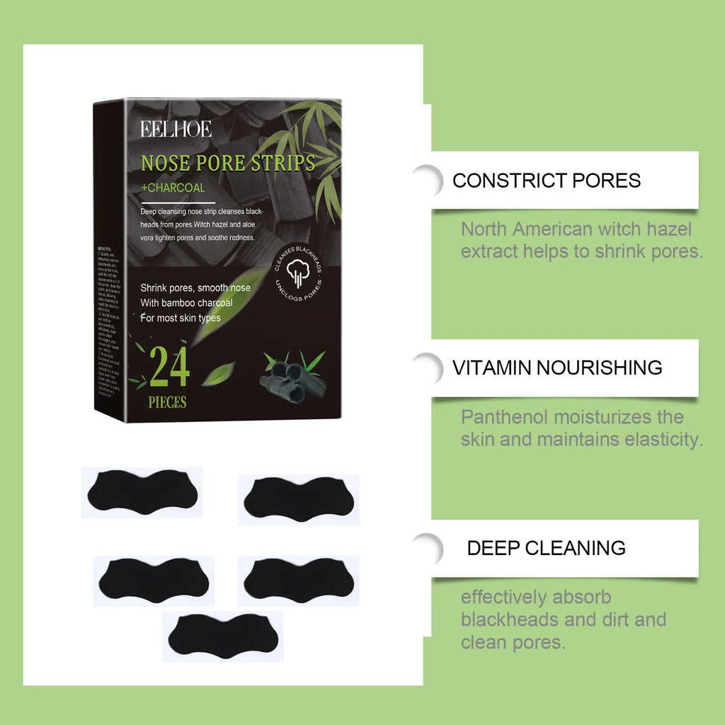EELHOE Charcoal Bamboo Blackhead Nose Strips 24 Pack Blackhead Nose Strips Oasis Select