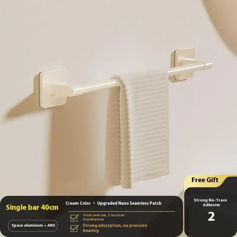 Punch-Free Wall Mount Towel Bar & Rack – No Drill Aluminum