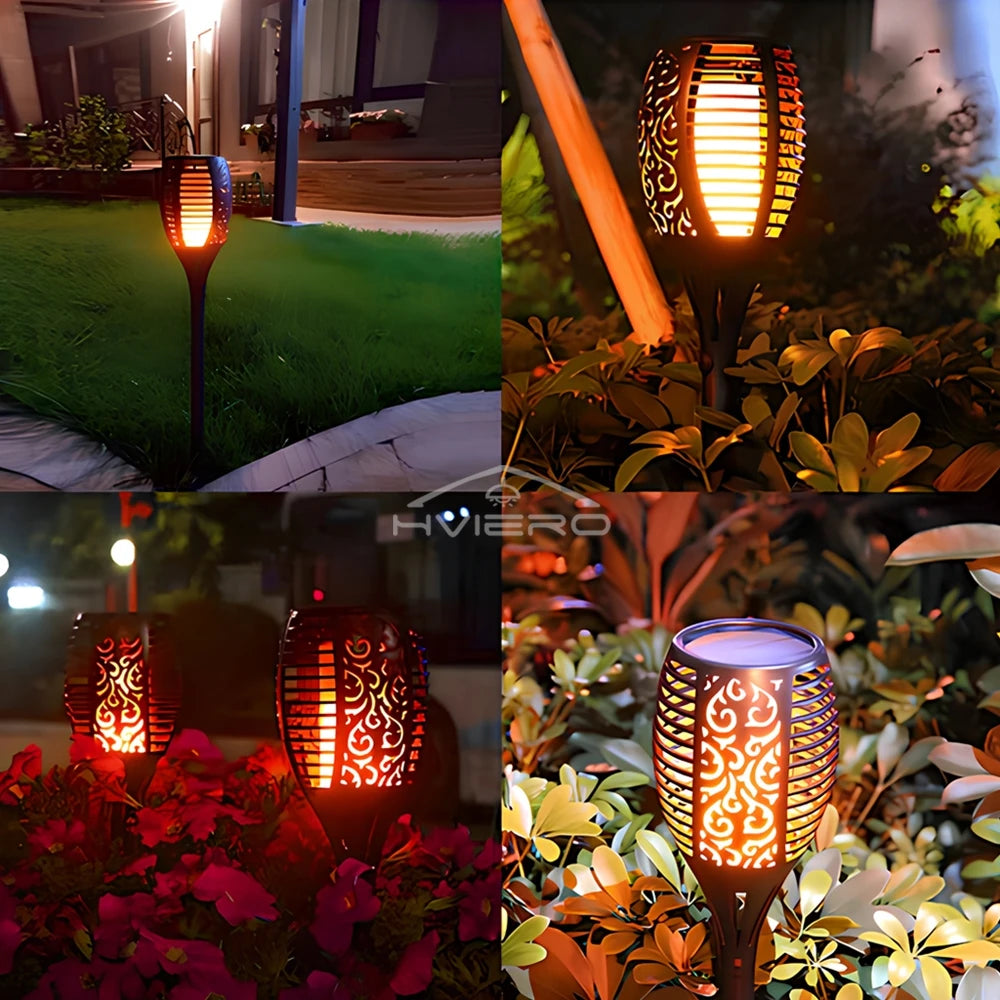 Solar Flame Torch Lights 12 LED Flickering Garden Path Lamps