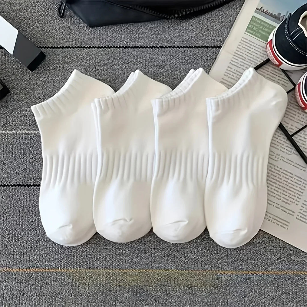 4 Pairs of Comfortable, Breathable, Sweat Absorbing Sports Socks for Women and Men in Summer, Fashionable and Versatile Oasis Select WHITE One Size