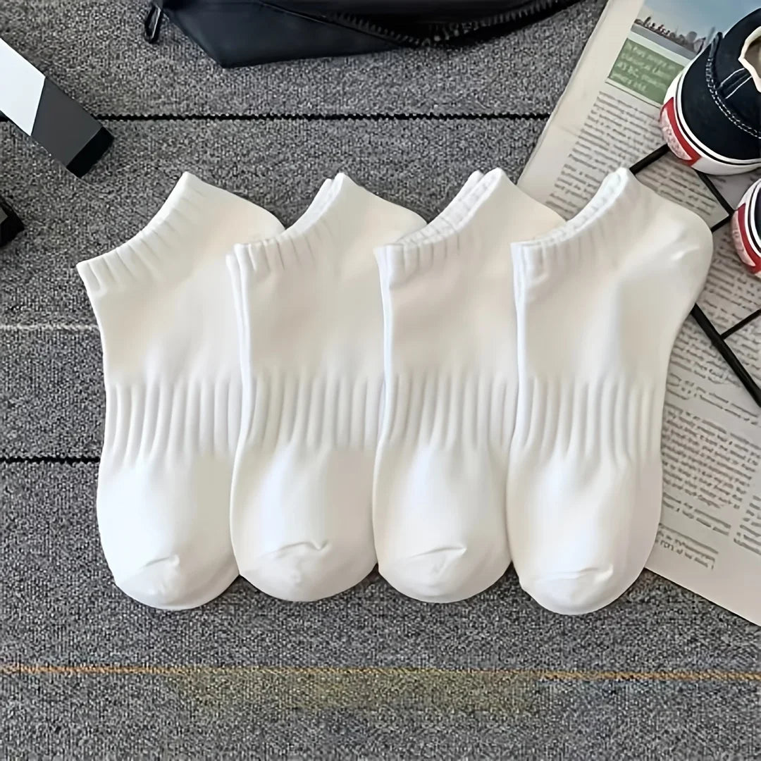 4 Pairs of Comfortable, Breathable, Sweat Absorbing Sports Socks for Women and Men in Summer, Fashionable and Versatile Oasis Select WHITE One Size
