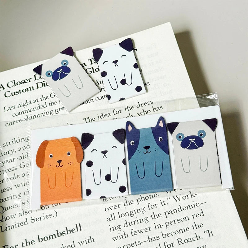 4pcs/set Cute Animal Magnetic Bookmarks - Cartoon Dog Cat Creative Stationery Gift Student Reward Back To School Present Oasis Select A2