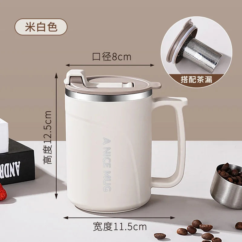 450ML Stainless Steel Insulated Coffee Mug with Detachable Tea Strainer, Leak-Proof Lid, and Handle - Double-Walled Thermal Cup Oasis Select Beige 450ml