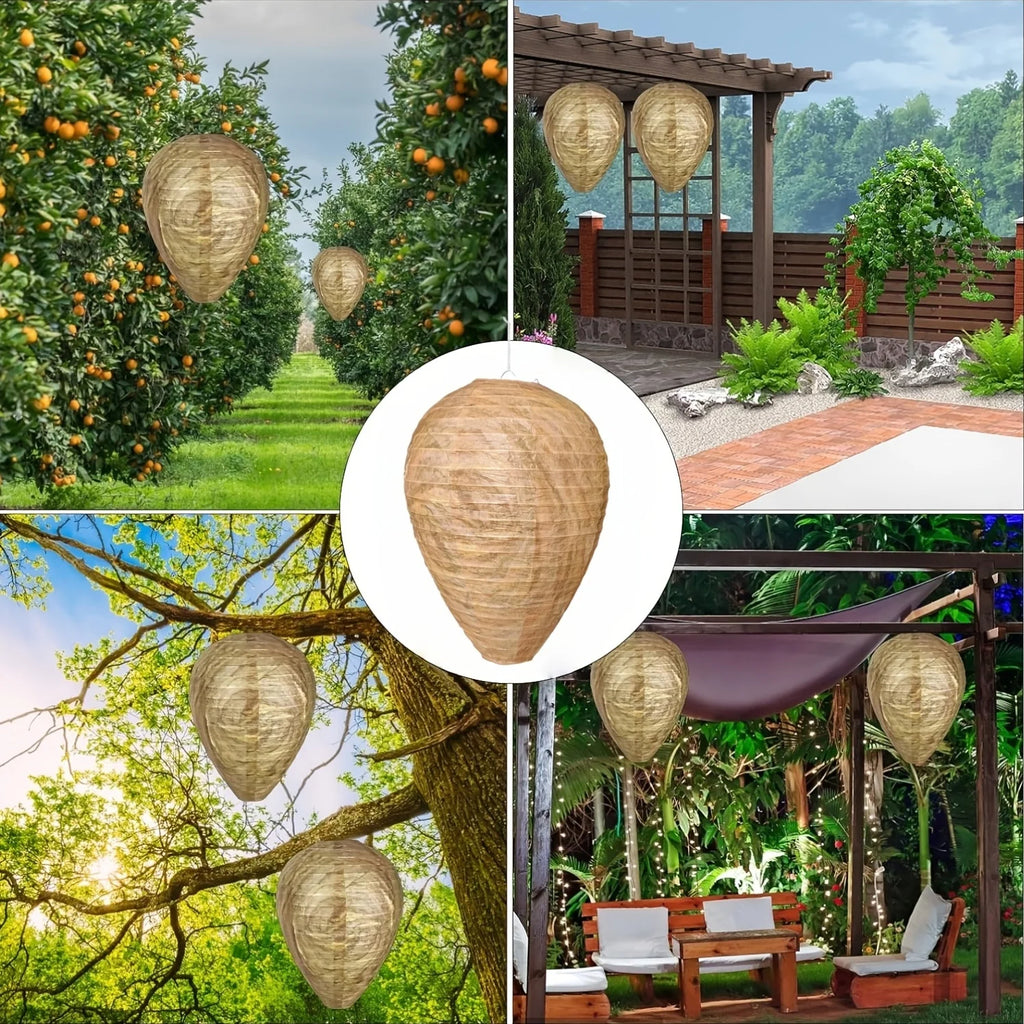 3Pcs Wasp Nest Decoy Outdoor Hanging Faux Hornets Paper Lantern Insect Deterrents Non-Toxic Fake Nest for Garden Patio Outdoor Oasis Select