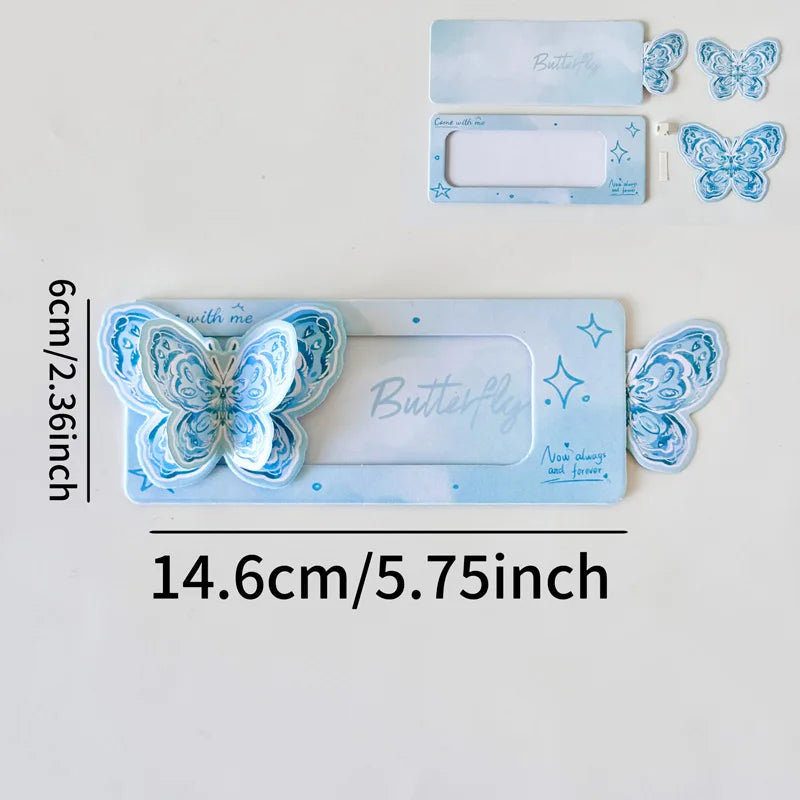 3D Butterfly Greeting Card Pull-Tab Surprise Letter with Envelope Birthday Card for Her Kawaii Cartoon Stationery Gift Bestie Oasis Select blue