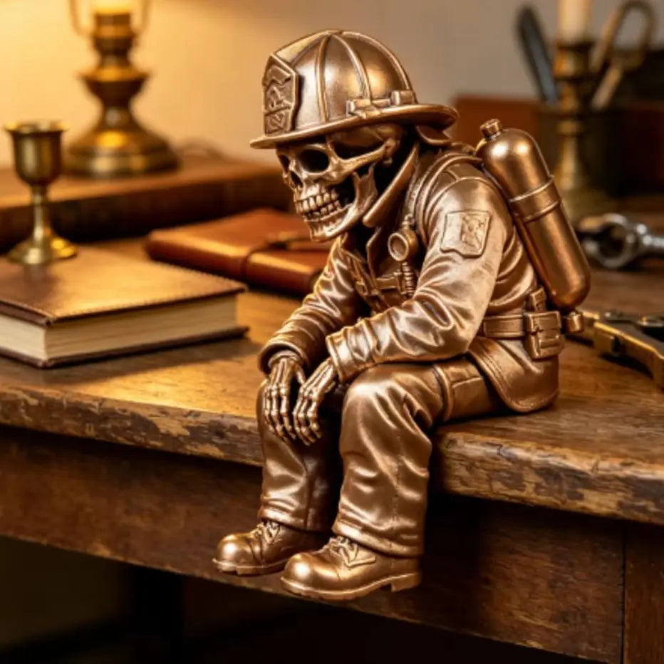 Spooky Skeleton Firefighter Shelf Decor Miniature Sitting Figurines Ornaments for Desktop Mantel & Halloween Displays Home Decor Oasis Select
