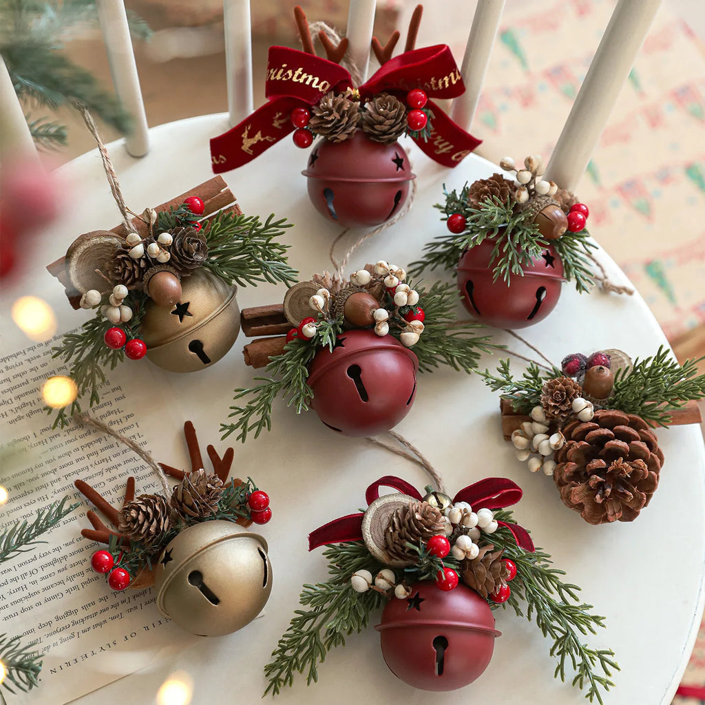 Christmas Bells Antlers Bows Pinecone Bells Mixed Pendants Christmas Tree Window Display Car Hanging Decorations Oasis Select