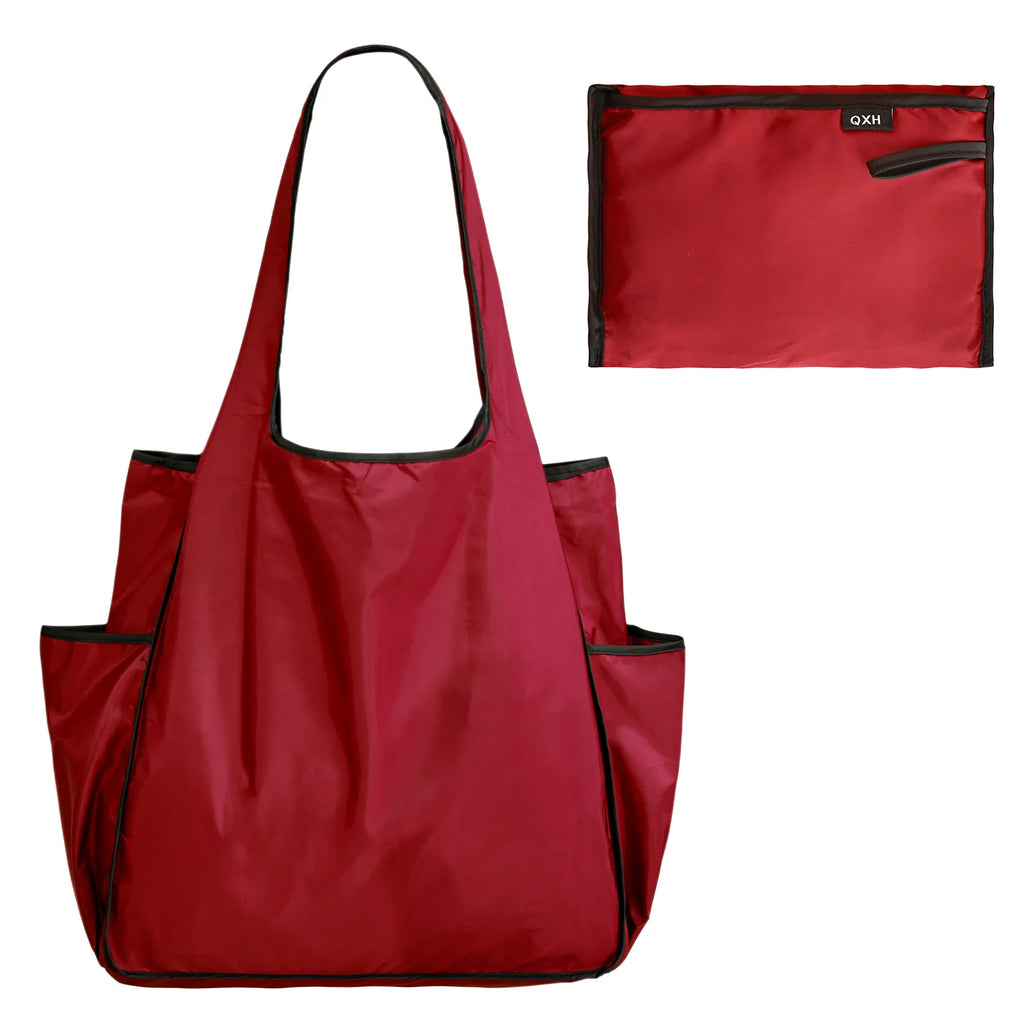 Thick Foldable Shopping Storage Bag Large Capacity Reusable Grocery Bags Eco Friendly Supermarket Waterproof Shoulder Bag Oasis Select Red
