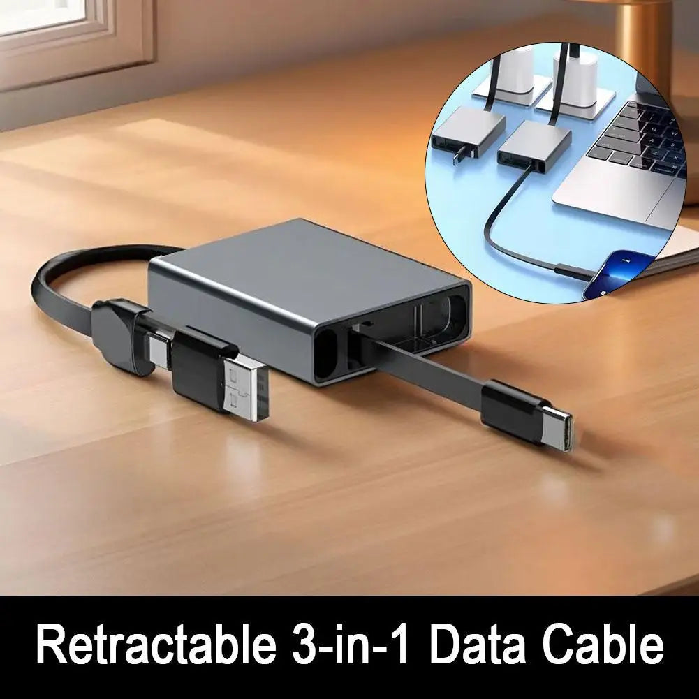 Retractable 3-in-1 USB Cable – USB-C, Lightning & Micro USB