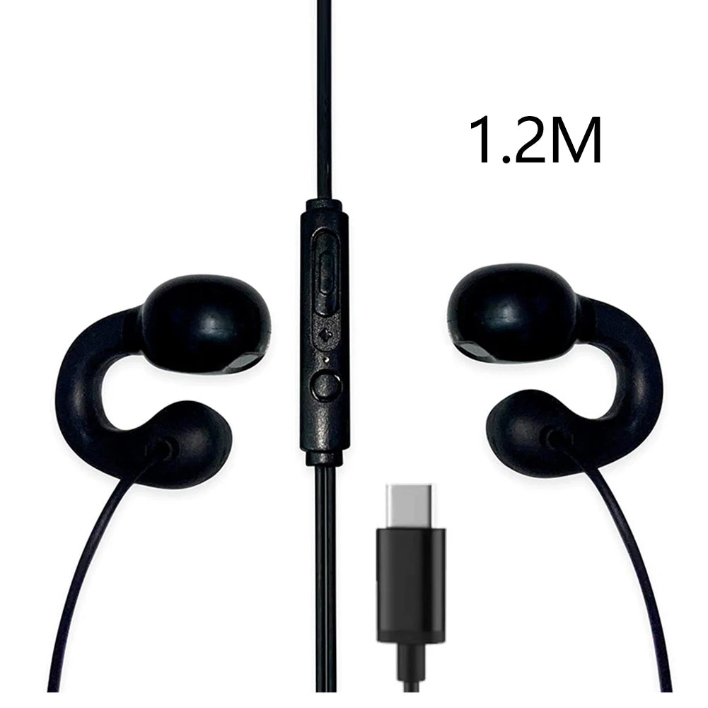 Universal Wired Clip-on Headphones Type C Stereo Sports Music Earbuds Handfree Sport Gamer Headset Earphones with HD Mic Oasis Select black