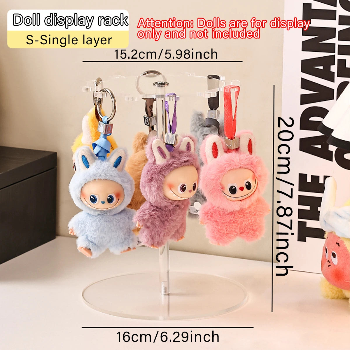 1pc Rotatable for Labubu Hanging Display Rack Suitable for Plush Toy Blind Box Storage Display Rack Jewelry Organizer Oasis Select S-transparent