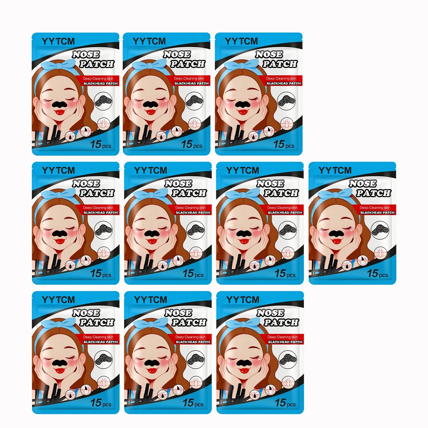 Blackhead Nose Patch, Charcoal Face Nose Mask Deep Cleansing Blackhead Removal Comedone Peel Off Mask 15Pcs/Bag Oasis Select 10 Bags 150Pcs