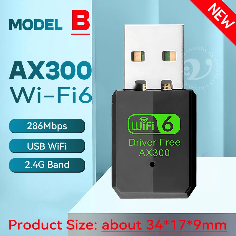 USB WiFi Adapter 802.11AX Wi-Fi6 AX300 2.4G Drive Free Mini Wireless Network Card Receiver Dongle WLAN For PC Laptop Win7/10/11 Oasis Select New Model B 1PCS