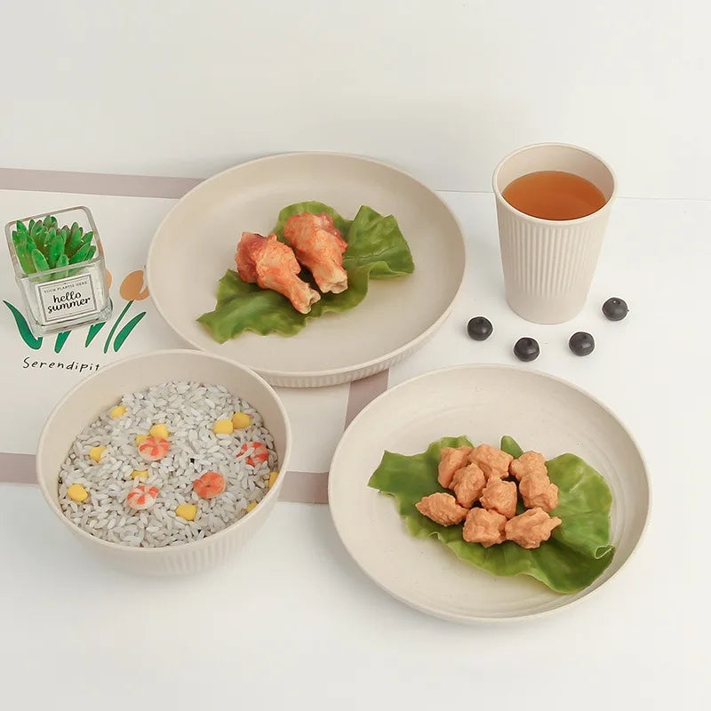 4/8/16pcs Plastic Dinnerware Set Reusable Cup Plate and Bowl Set Suitable for Camper Camping Picnic Dormitory Beige Oasis Select