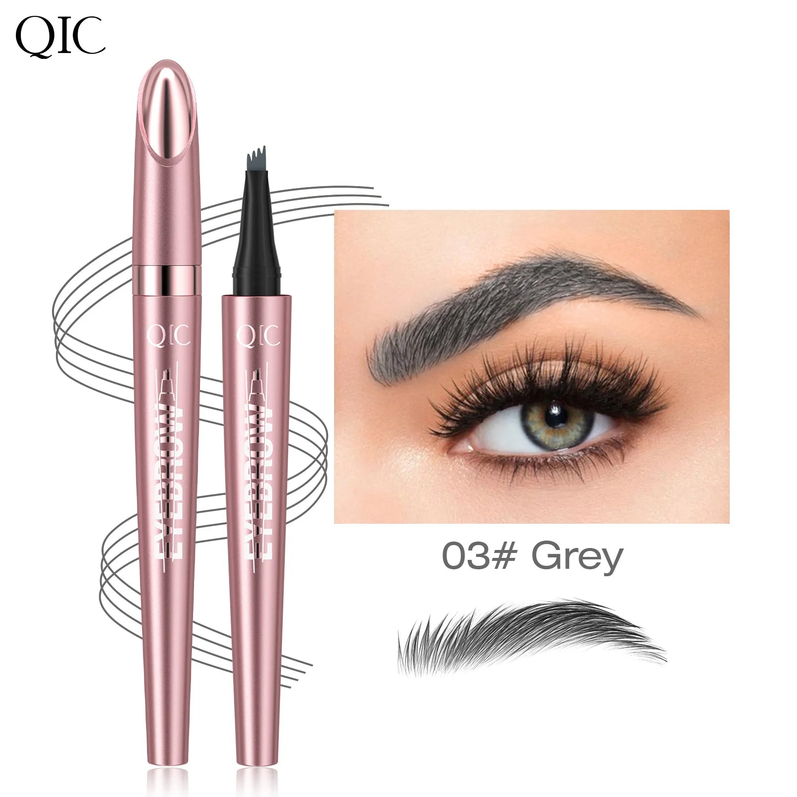 QIC 4-Tip Waterproof Eyebrow Pen – 6 Colors | Natural Look