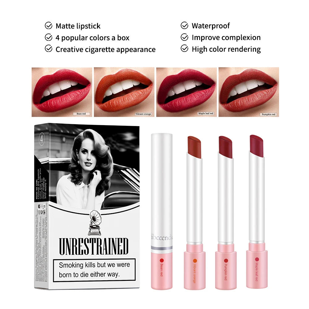Matte Lipstick Lip Tint Set 4 Colors Waterproof Long Lasting Non-transfer Smooth Highly Pigmented Velvet Lip Sticks Makeup Oasis Select