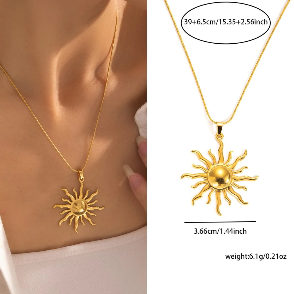 ZAKOL 316L Stainless Steel Golden Sun Pendant Necklace For Women Girl New Concise Solar Neck Chain Choker Jewelry Gift Oasis Select