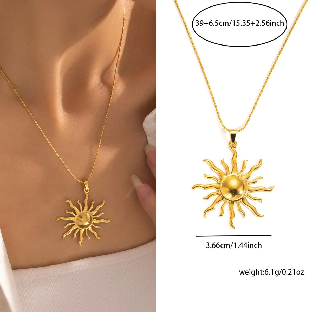 ZAKOL 316L Stainless Steel Golden Sun Pendant Necklace For Women Girl New Concise Solar Neck Chain Choker Jewelry Gift Oasis Select
