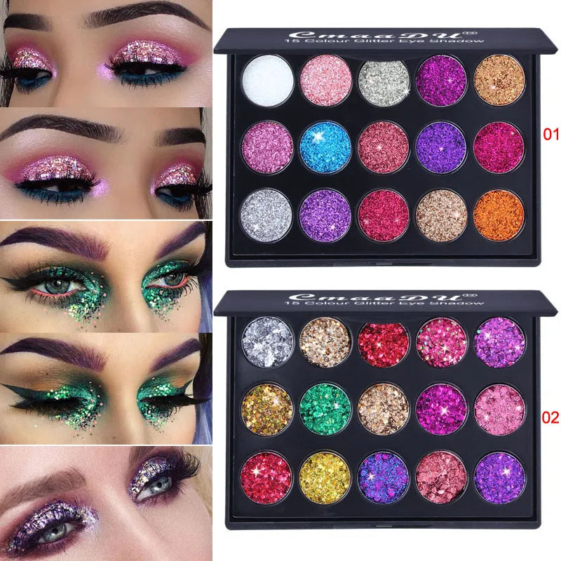 CmaaDu 15 Colors Gold Scallion Powder Diamond Glitter Eyeshadow Tray Shimmering Dazzling Universal Waterproof Easy to Color Oasis Select