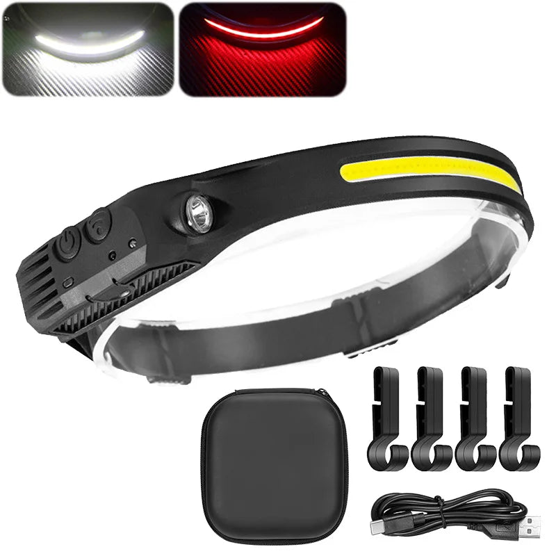 COB LED Headlamp Induction Head Lamp Built-in Battery USB Rechargeable Head Flashlight Outdoor Camping Fishing Sensor Headlight Oasis Select Set A