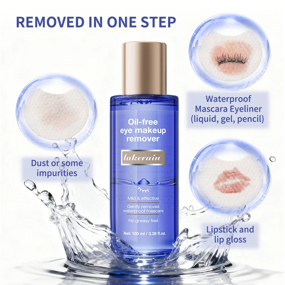 Lakerain Eye Makeup Remover 100ml Oil-Free Soothing Ingredients Gently Dissolves Eye Makeup No Stinging Safe for Sensitive Eyes Oasis Select