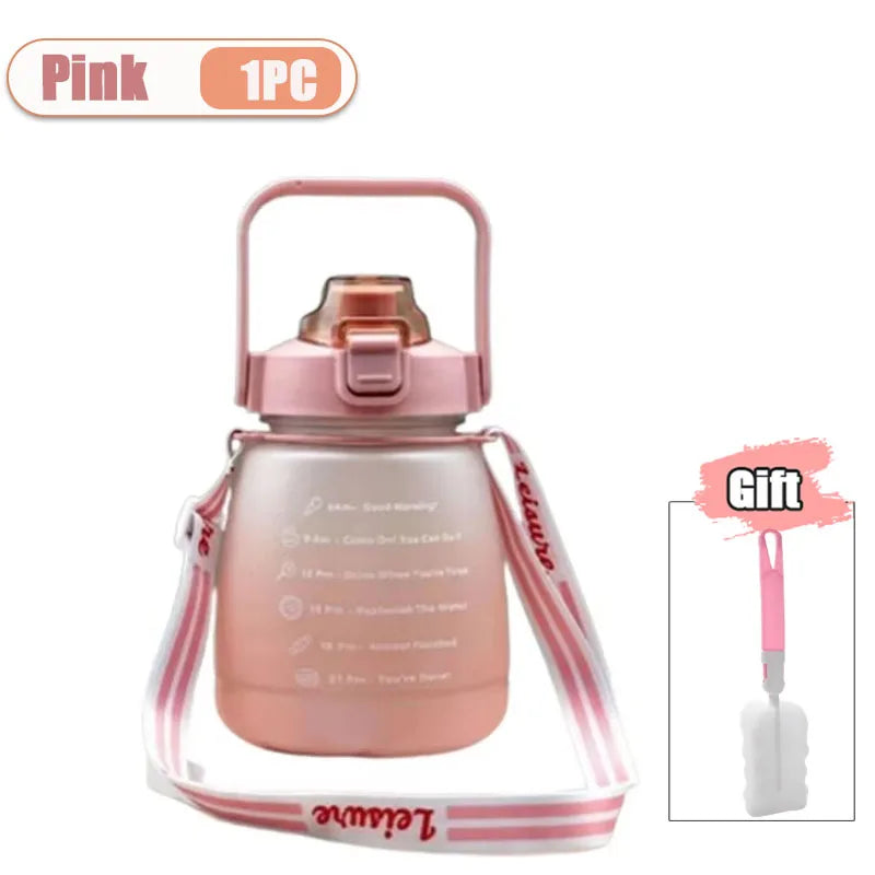 Large Capacity Frosted Sports Water Bottle with Shoulder Strap Portable Cup for Gym Outdoor Travel Hiking Reusable BPA Free Oasis Select Pink-1PC